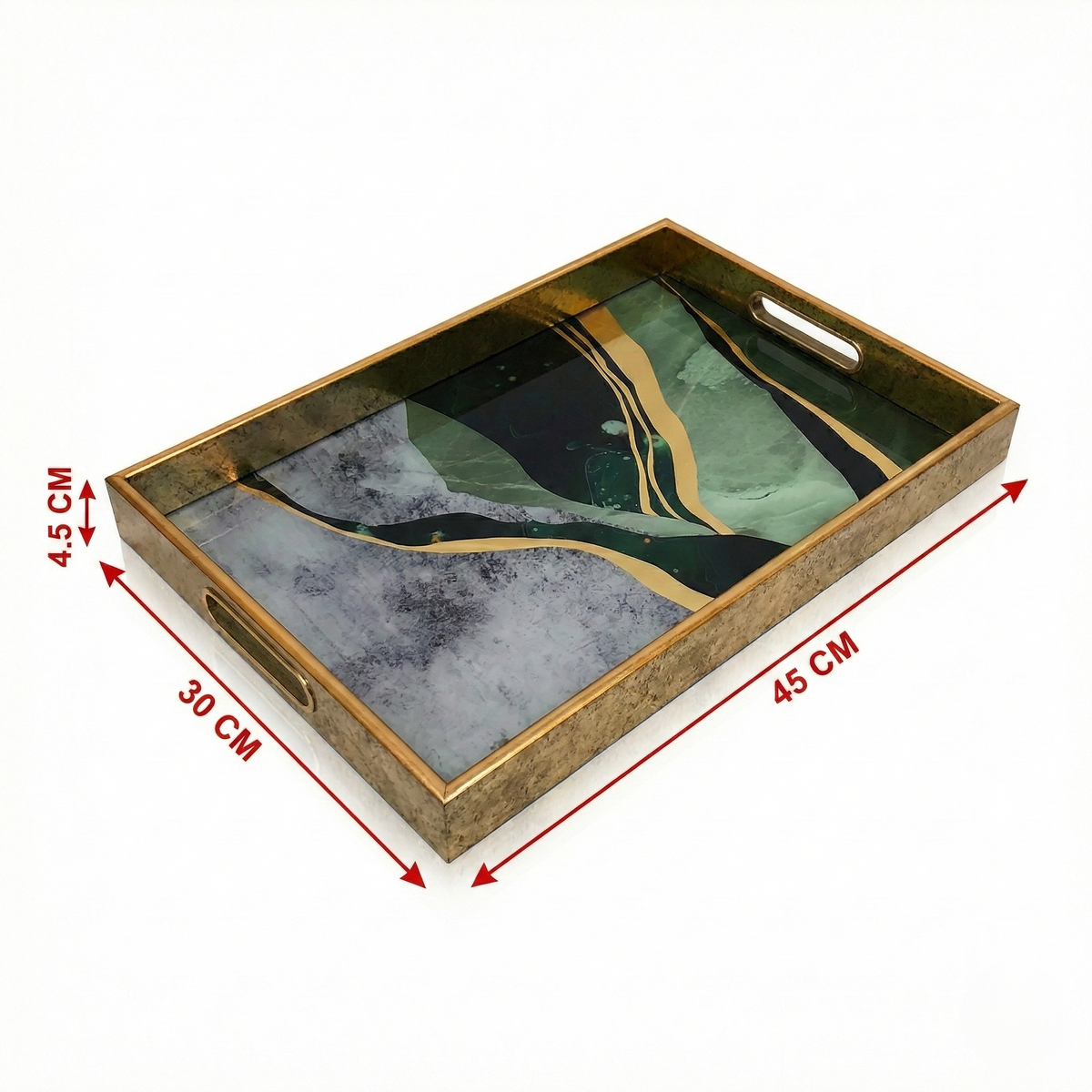 IvoQ Tablett Marmoroptik Grün Gold