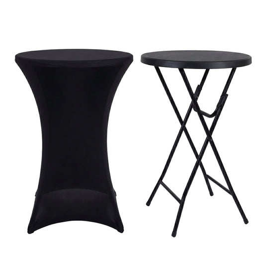 IvoQ Statafel Zwart – Inclusief Zwarte Stretchhoes – Ø80 cm x 110 cm – Opvouwbaar – Partytafel voor Feest, Tuin & Event
