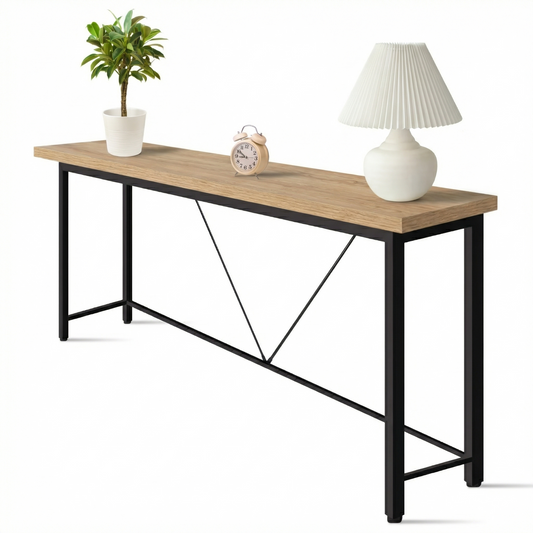 IvoQ Industrial Beistelltisch - Eiche Optik/Schwarz - 120x23x74 cm