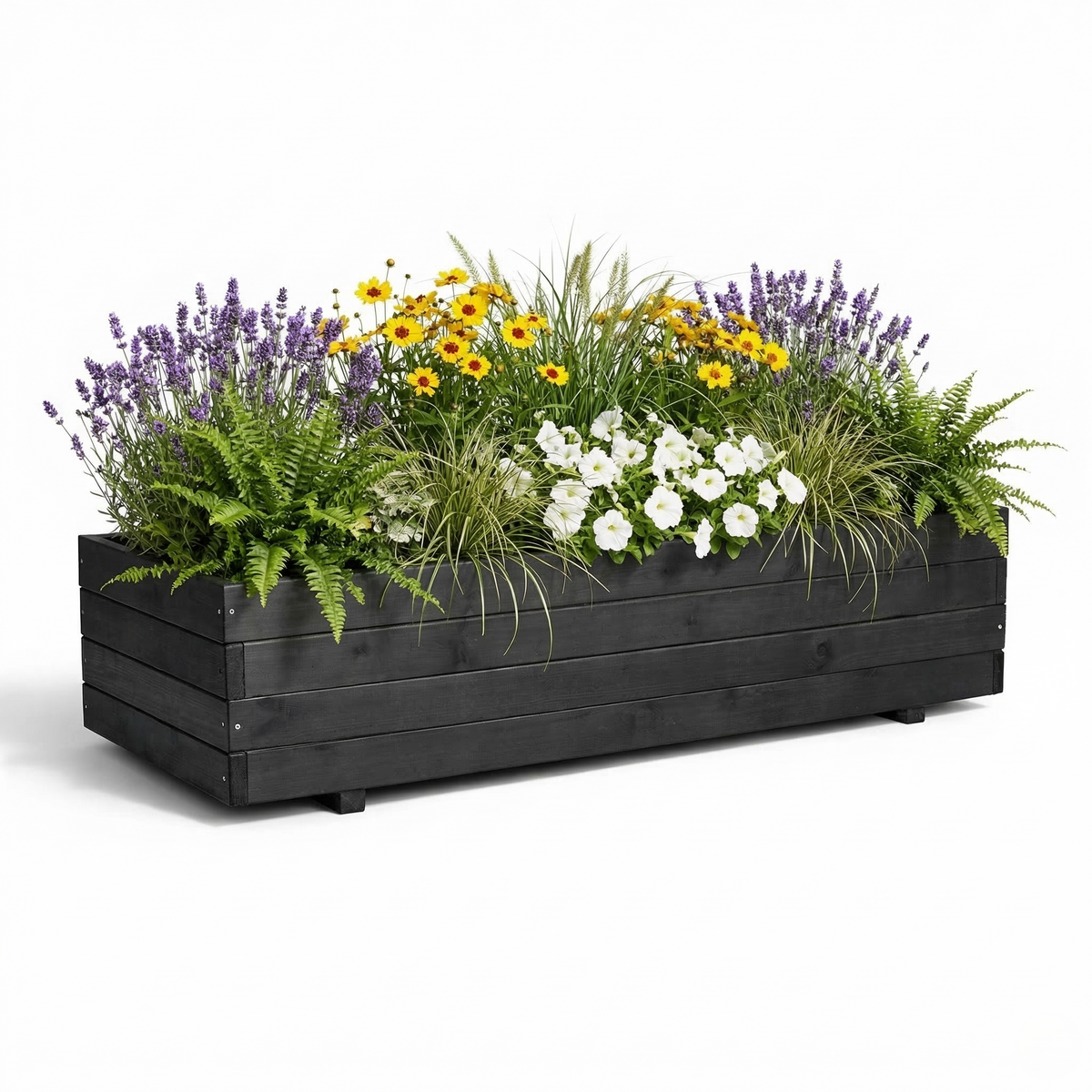 IvoQ Luxus-Pflanzkasten aus Holz für den Außenbereich – Schwarzes FSC-zertifiziertes Holz – Wetterfester Blumenkasten – 120 x 40 x 32 cm