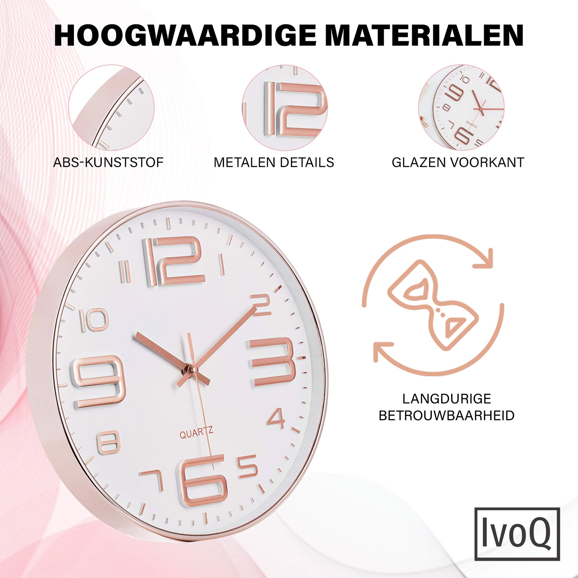 IvoQ Stijlvolle Wandklok Wit/Koper Ø30 cm-IvoQ