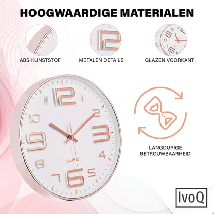 IvoQ Stijlvolle Wandklok Wit/Koper Ø30 cm-IvoQ
