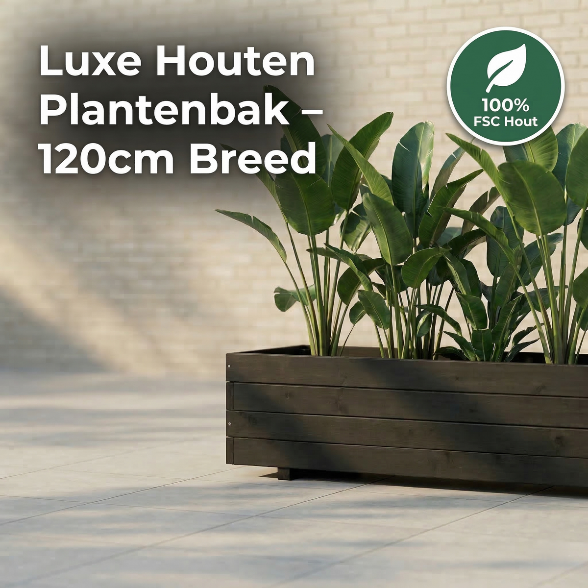 IvoQ Luxus-Pflanzkasten aus Holz für den Außenbereich – Schwarzes FSC-zertifiziertes Holz – Wetterfester Blumenkasten – 120 x 40 x 32 cm