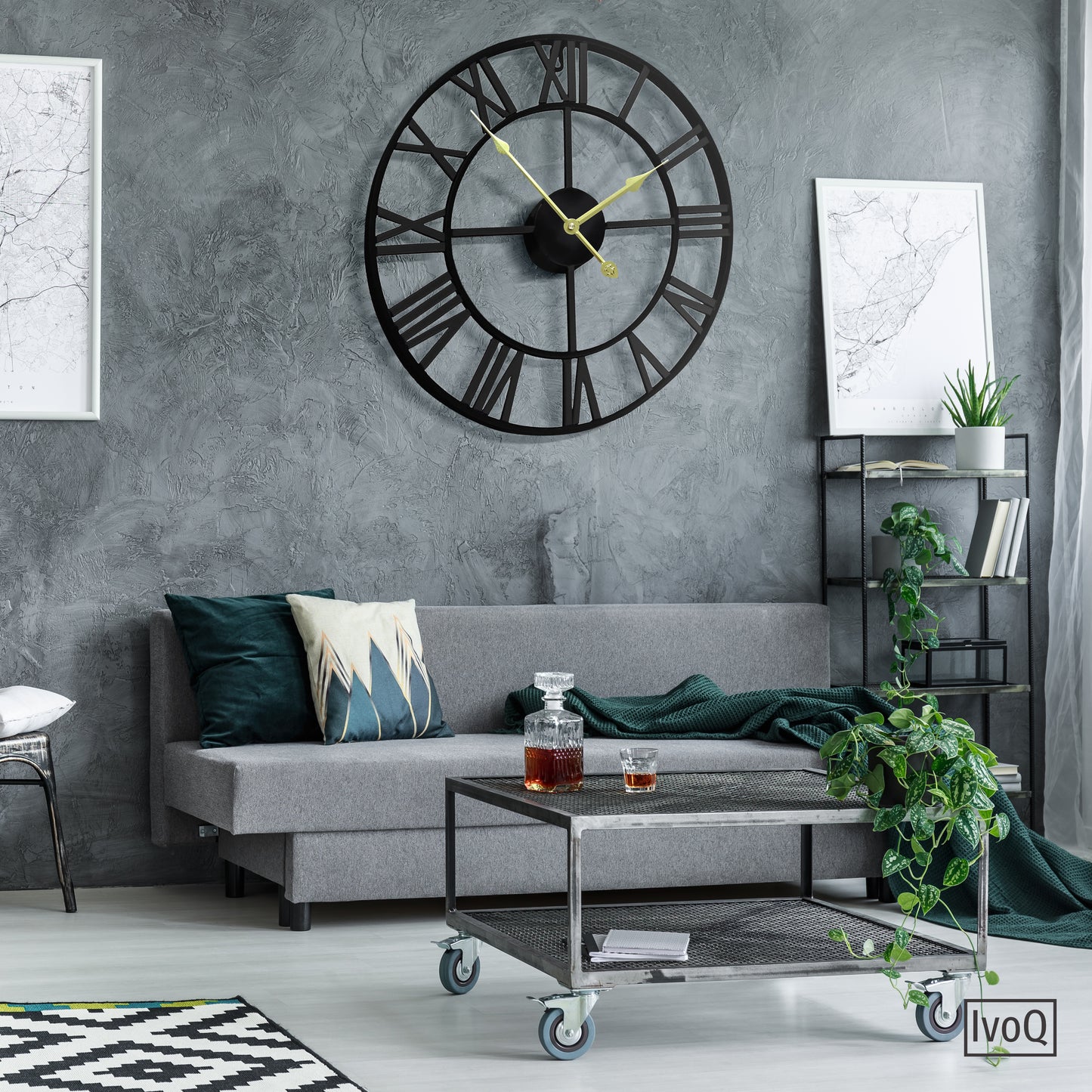 IvoQ Wandklok Zwart Romeins Gouden Wijzers 40 cm-IvoQ