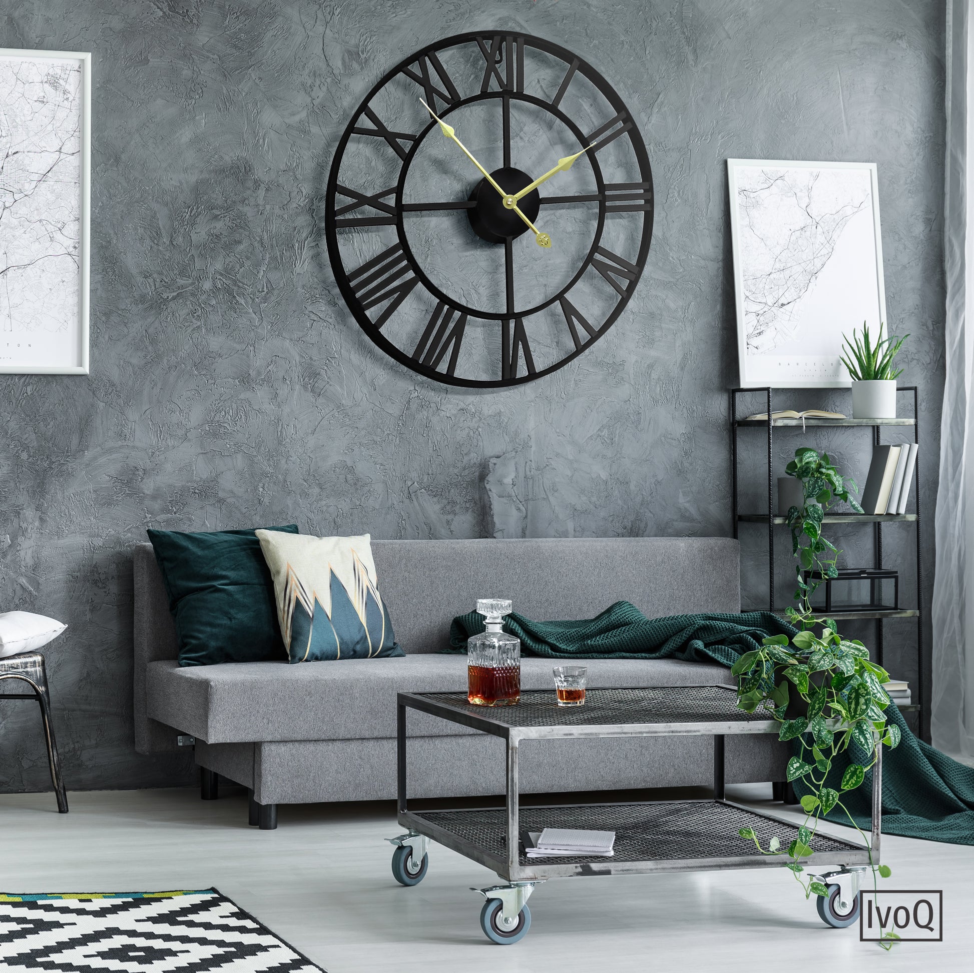 IvoQ Wandklok Zwart Romeins Gouden Wijzers 40 cm-IvoQ