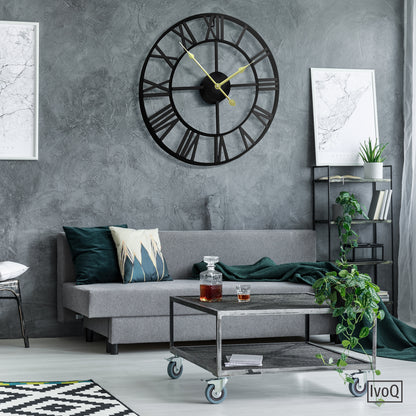 IvoQ Wandklok Zwart Romeins Gouden Wijzers 40 cm-IvoQ