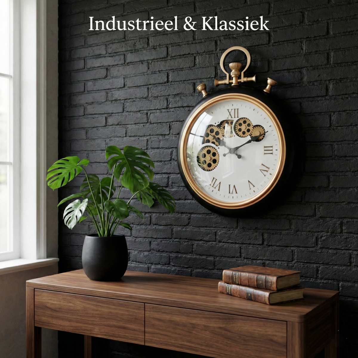 IvoQ Industrielle Wanduhr mit beweglichen Zahnrädern Ø 30 cm