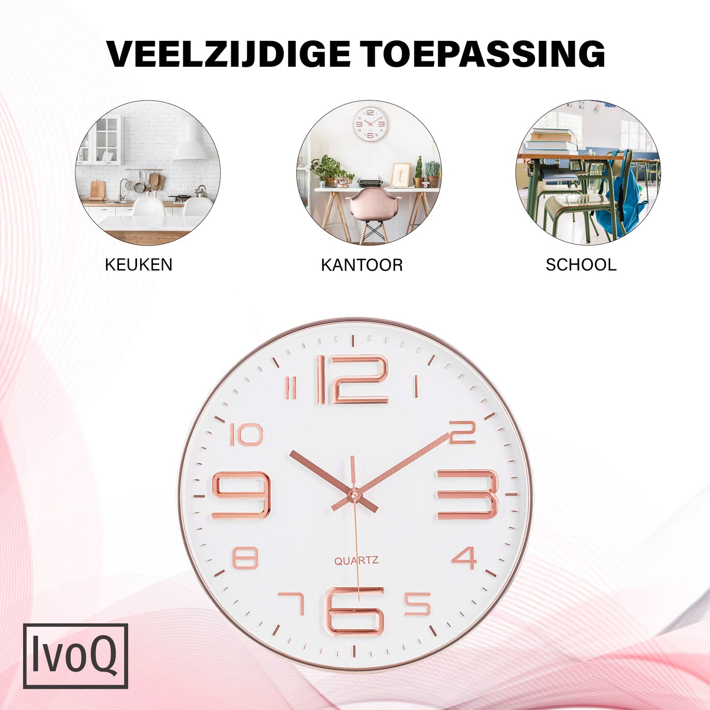 IvoQ Stijlvolle Wandklok Wit/Koper Ø30 cm-IvoQ
