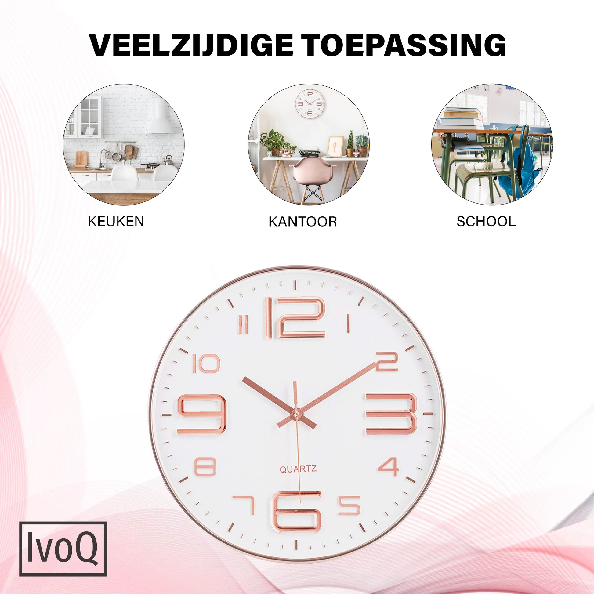 IvoQ Stijlvolle Wandklok Wit/Koper Ø30 cm-IvoQ