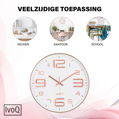 IvoQ Stijlvolle Wandklok Wit/Koper Ø30 cm-IvoQ
