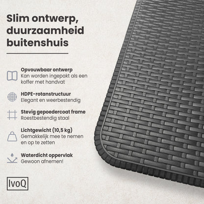 IvoQ Inklapbare Tafel 180 cm Rattan Zwart-IvoQ