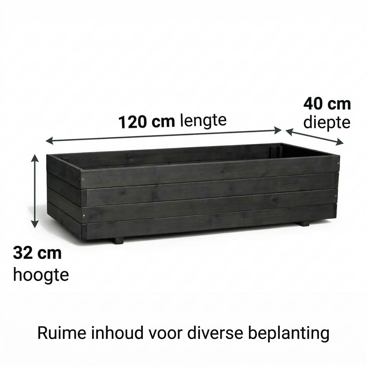 IvoQ Luxus-Pflanzkasten aus Holz für den Außenbereich – Schwarzes FSC-zertifiziertes Holz – Wetterfester Blumenkasten – 120 x 40 x 32 cm