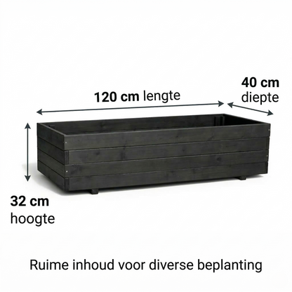 IvoQ Luxus-Pflanzkasten aus Holz für den Außenbereich – Schwarzes FSC-zertifiziertes Holz – Wetterfester Blumenkasten – 120 x 40 x 32 cm