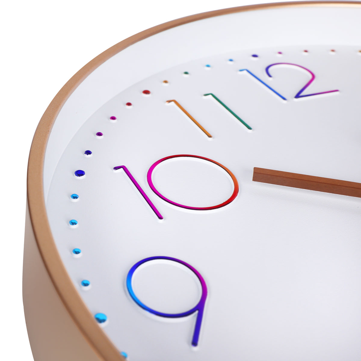 IvoQ Moderne Wandklok - Stil Uurwerk - Rosé Goud & Gekleurde 3D Cijfers - Analoog - Niet Tikkend - 30 cm