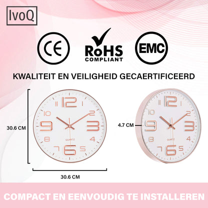 IvoQ Stijlvolle Wandklok Wit/Koper Ø30 cm-IvoQ