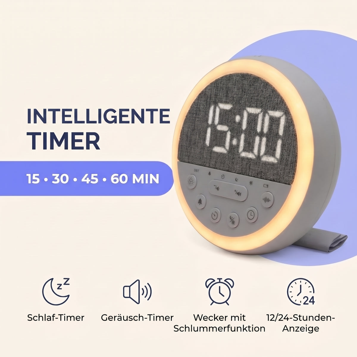 IvoQ Schlaftrainer Kinder - Kinderwecker - Nachtlicht - White Noise