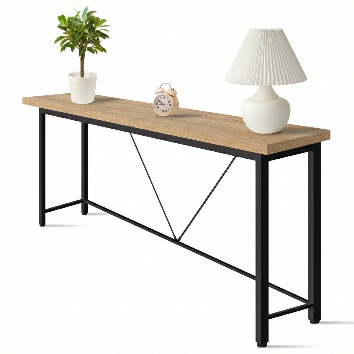 IvoQ Industrie-Beistelltisch - Konsolentisch Holz & Metall - Schmaler Flurtisch - Eichenoptik/Schwarz - 120x23x74 cm