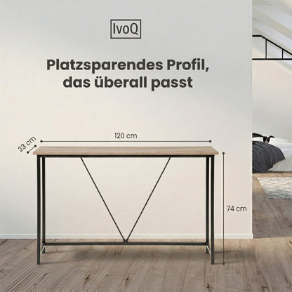 IvoQ Industrie-Beistelltisch - Konsolentisch Holz & Metall - Schmaler Flurtisch - Eichenoptik/Schwarz - 120x23x74 cm