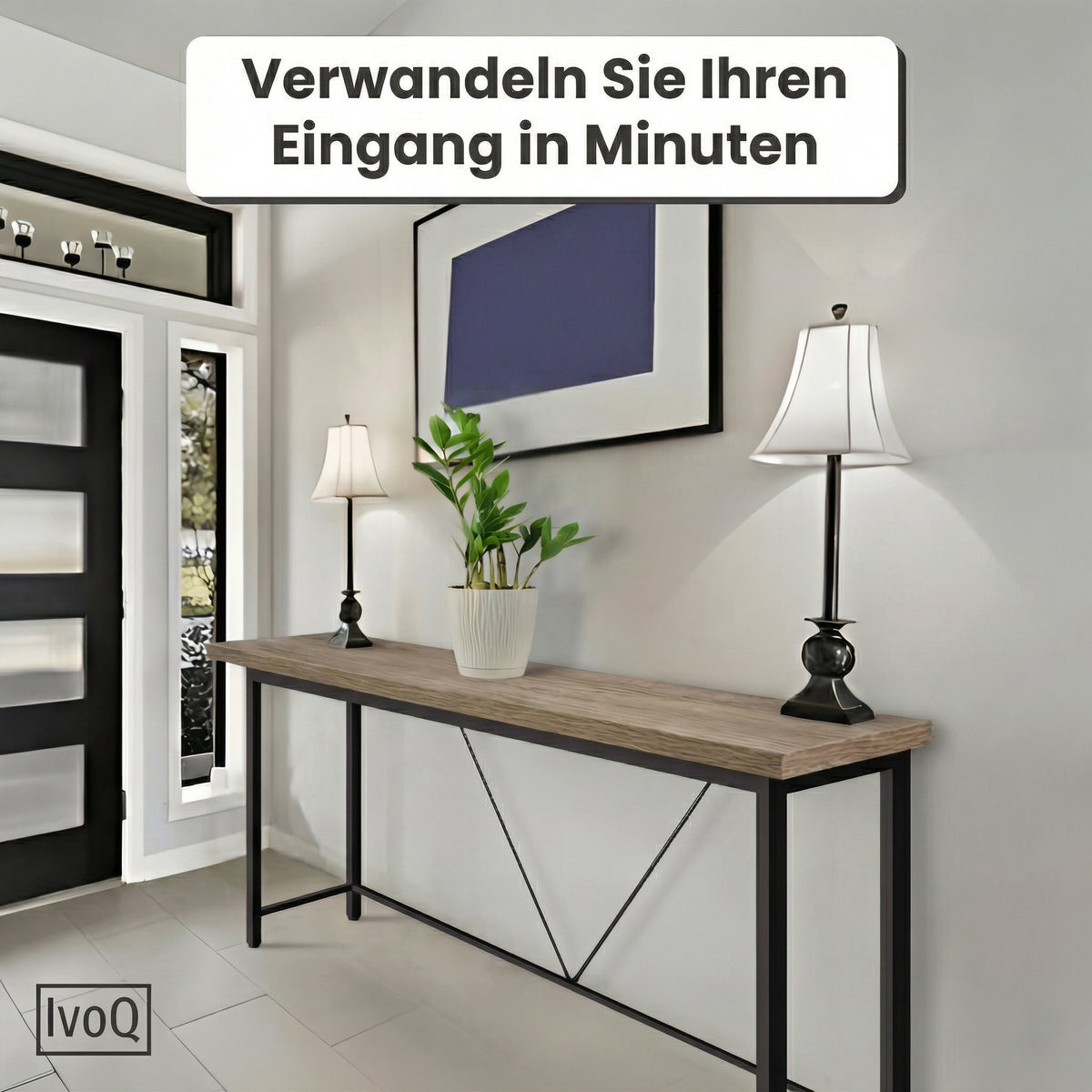 IvoQ Industrie-Beistelltisch - Konsolentisch Holz & Metall - Schmaler Flurtisch - Eichenoptik/Schwarz - 120x23x74 cm