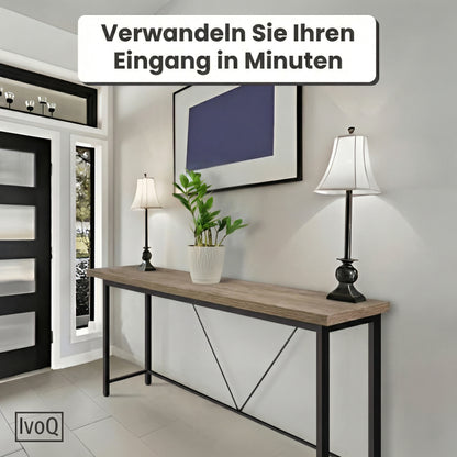 IvoQ Industrie-Beistelltisch - Konsolentisch Holz & Metall - Schmaler Flurtisch - Eichenoptik/Schwarz - 120x23x74 cm