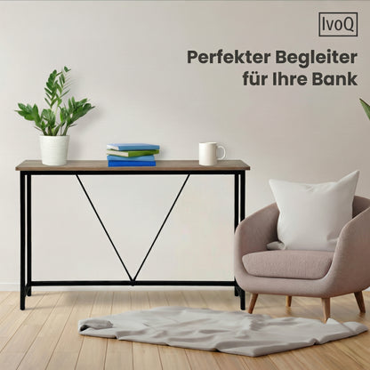 IvoQ Industrie-Beistelltisch - Konsolentisch Holz & Metall - Schmaler Flurtisch - Eichenoptik/Schwarz - 120x23x74 cm