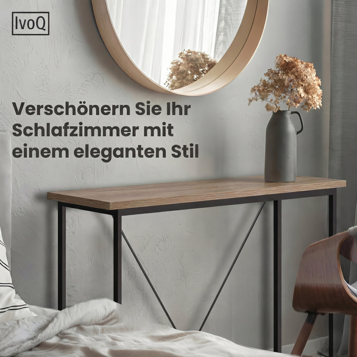 IvoQ Industrie-Beistelltisch - Konsolentisch Holz & Metall - Schmaler Flurtisch - Eichenoptik/Schwarz - 120x23x74 cm