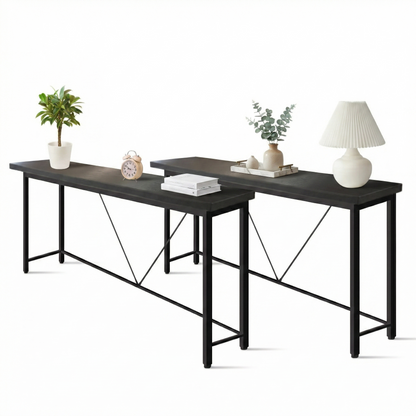 IvoQ Sidetables - 2er-Set - Schwarz - Schmale industrielle Konsolentische - 120x23 cm - Flurtische