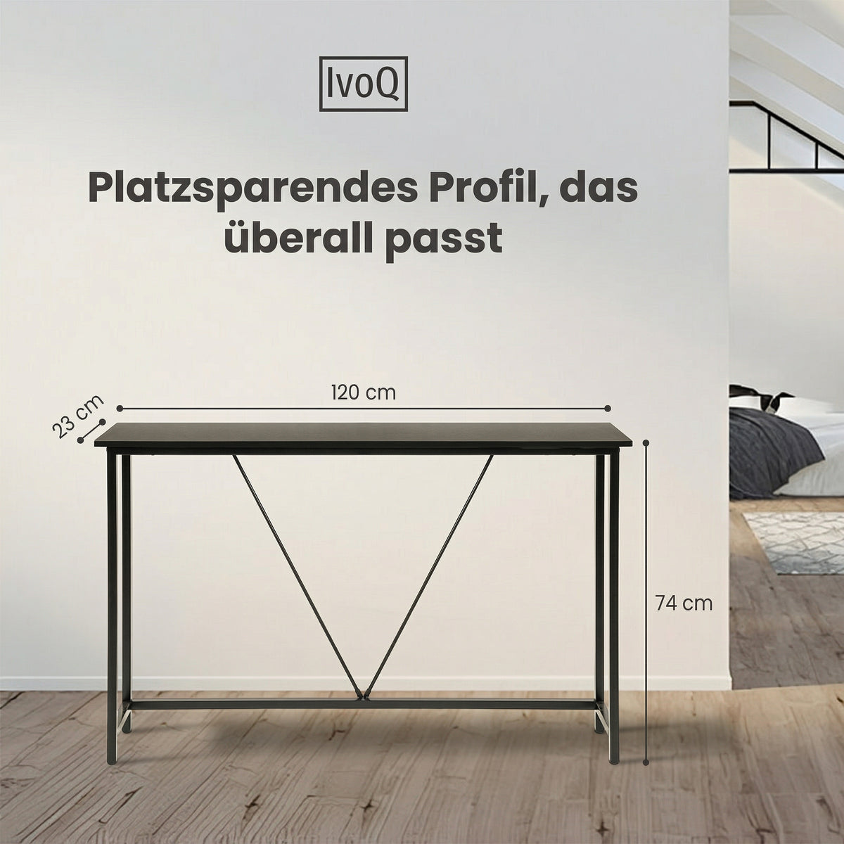 IvoQ Sidetables - 2er-Set - Schwarz - Schmale industrielle Konsolentische - 120x23 cm - Flurtische