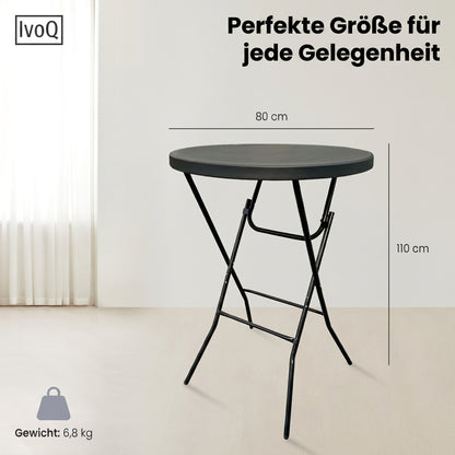IvoQ Stehtisch Schwarz – Inklusive schwarzer Stretchhusse – Ø80 cm x 110 cm – Klappbar – Partytisch für Feier, Garten & Event