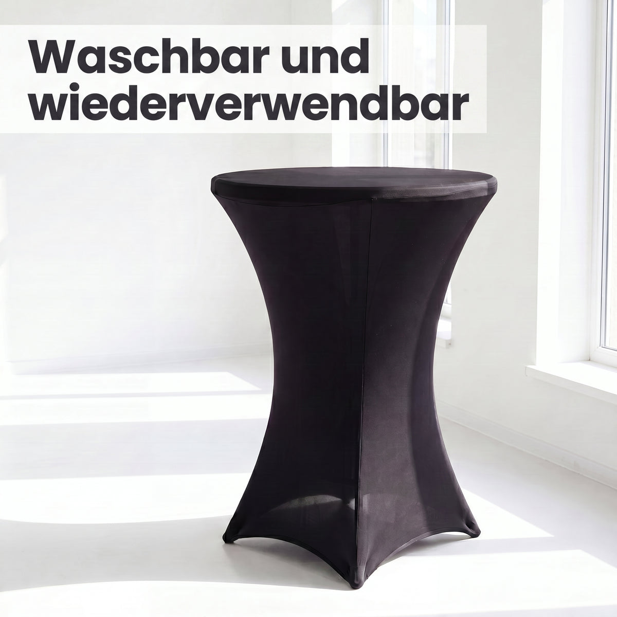 IvoQ Luxus-Stehtischhusse Schwarz - Stretch-Stehtischhusse - Ø 80x110 cm - Extra dick (180 g/m²) - Knitterfrei & Waschbar