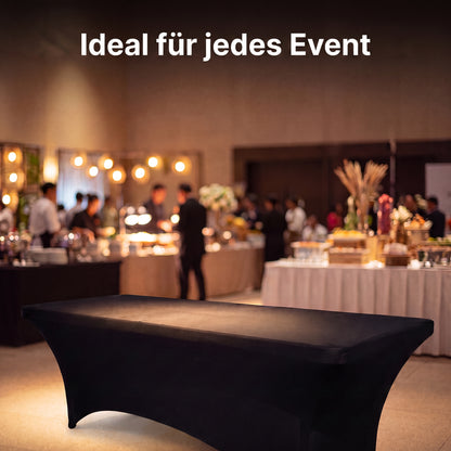 IvoQ Luxus Stretch-Tischtuch Schwarz - 183 x 76 x 76 cm - Für Klapptisch, Buffettisch & Partytisch - Rechteckig - Knitterfrei