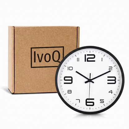 IvoQ 3D Wanduhr Modern - Leises Uhrwerk - Gut lesbar - Analoge Wanduhr - Schwarz/Weiß - 30 cm