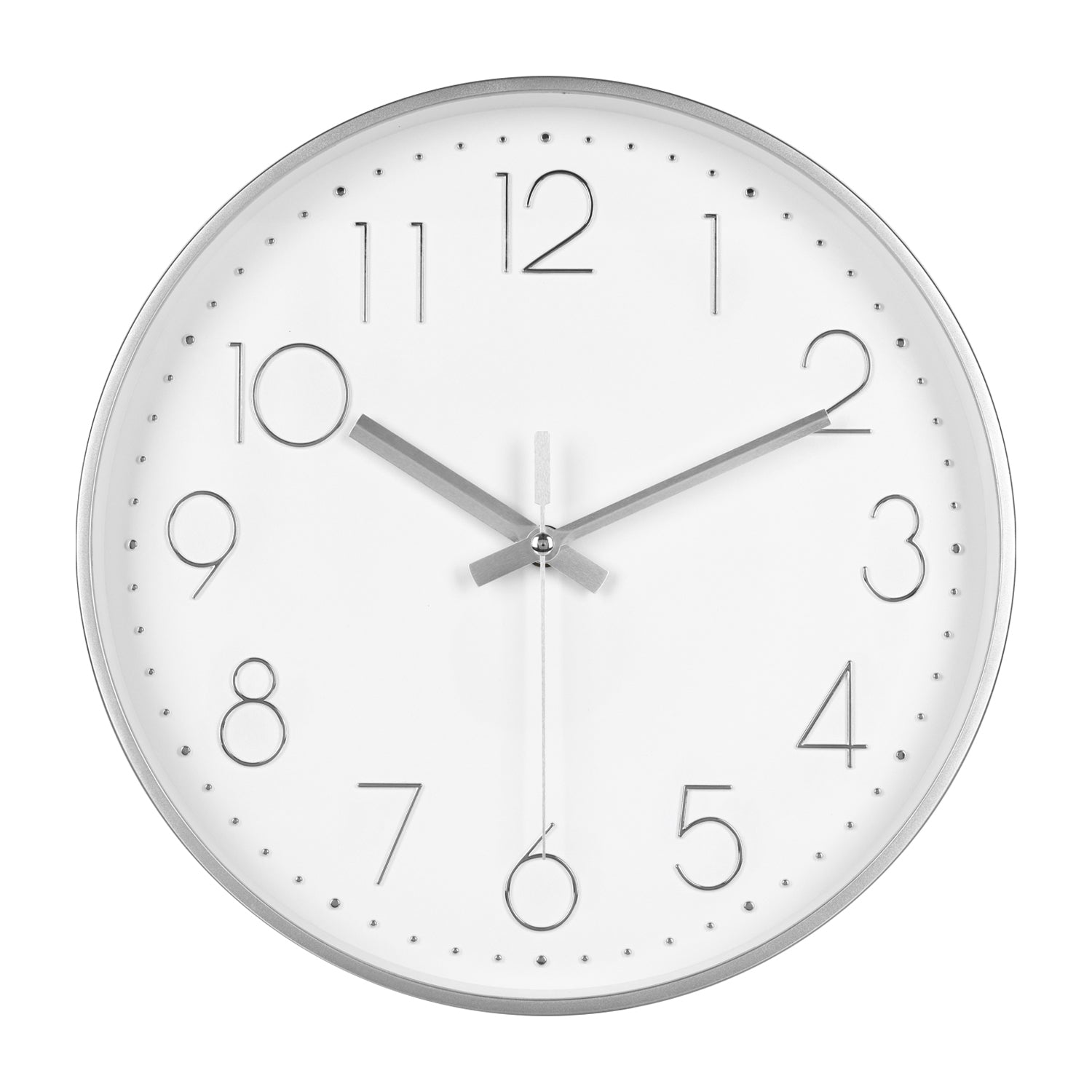 IvoQ Moderne Wanduhr 30 cm - 3D-Wanduhr mit leisem Uhrwerk - Analog - Silber/Weiß