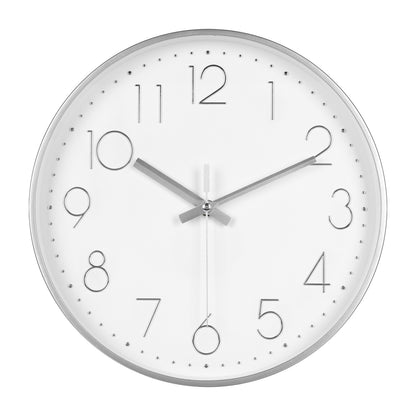 IvoQ Moderne Wanduhr 30 cm - 3D-Wanduhr mit leisem Uhrwerk - Analog - Silber/Weiß