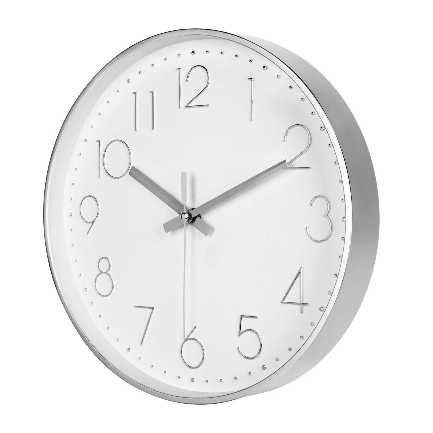 IvoQ Moderne Wanduhr 30 cm - 3D-Wanduhr mit leisem Uhrwerk - Analog - Silber/Weiß