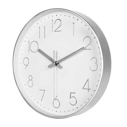 IvoQ Moderne Wanduhr 30 cm - 3D-Wanduhr mit leisem Uhrwerk - Analog - Silber/Weiß