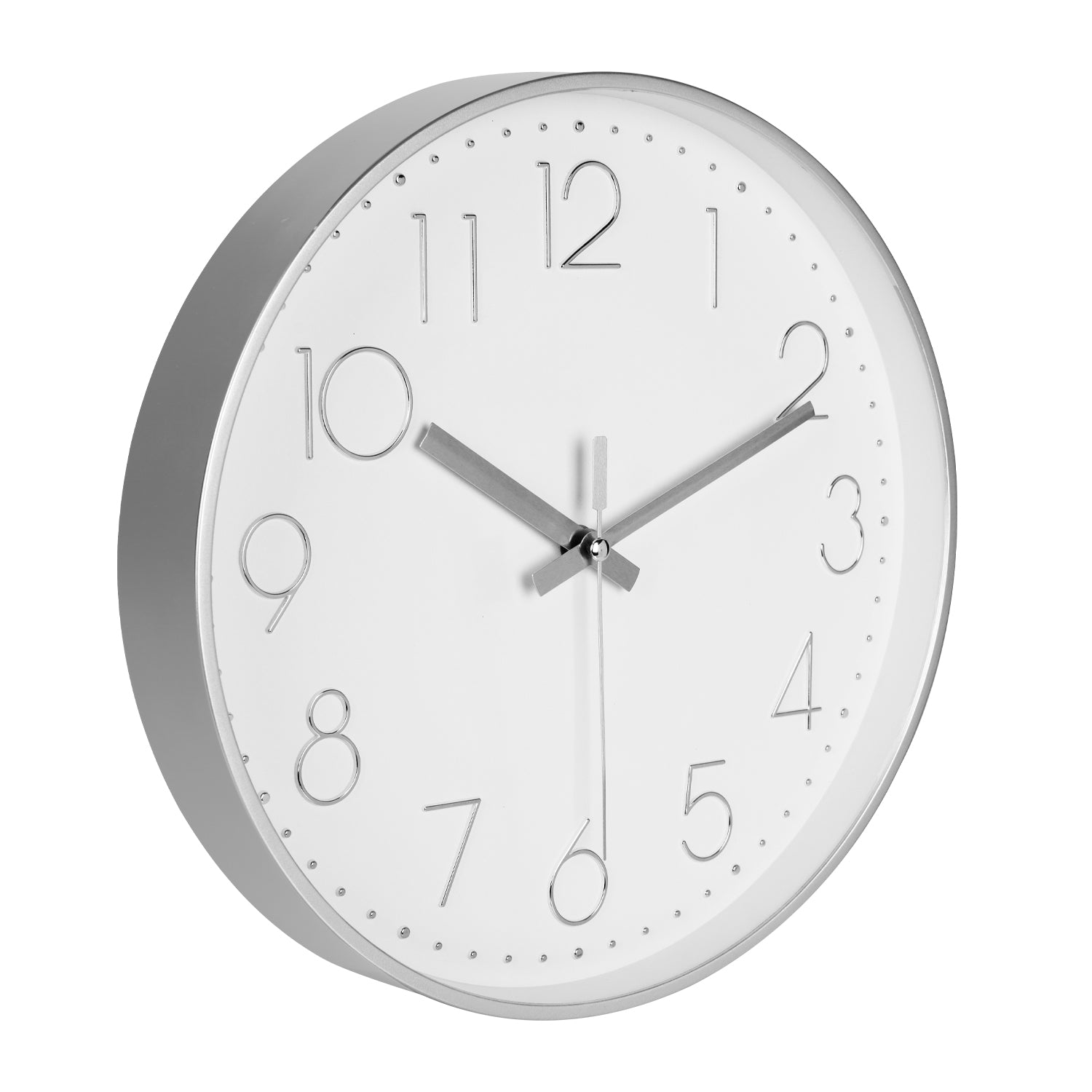 IvoQ Moderne Wanduhr 30 cm - 3D-Wanduhr mit leisem Uhrwerk - Analog - Silber/Weiß