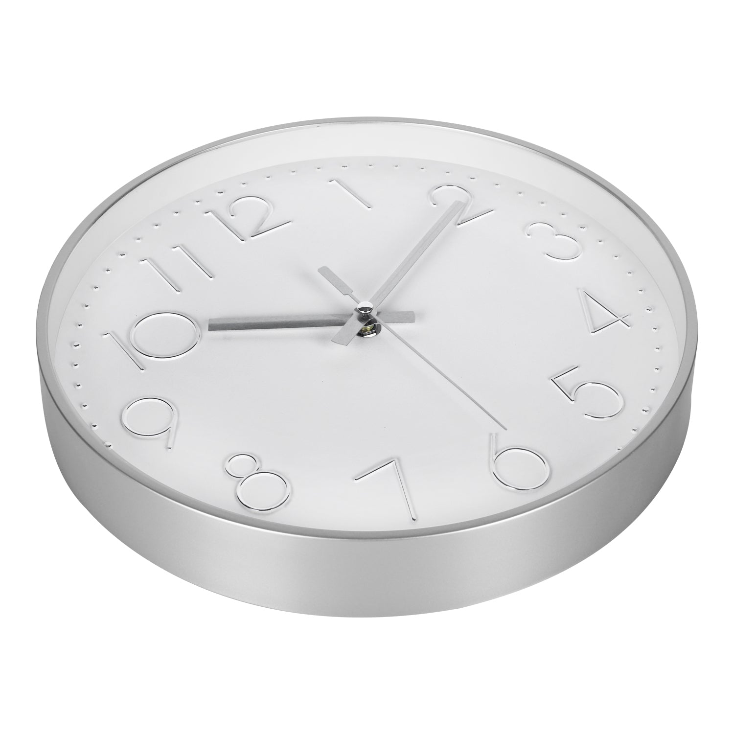 IvoQ Moderne Wanduhr 30 cm - 3D-Wanduhr mit leisem Uhrwerk - Analog - Silber/Weiß