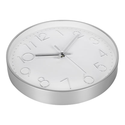 IvoQ Moderne Wanduhr 30 cm - 3D-Wanduhr mit leisem Uhrwerk - Analog - Silber/Weiß