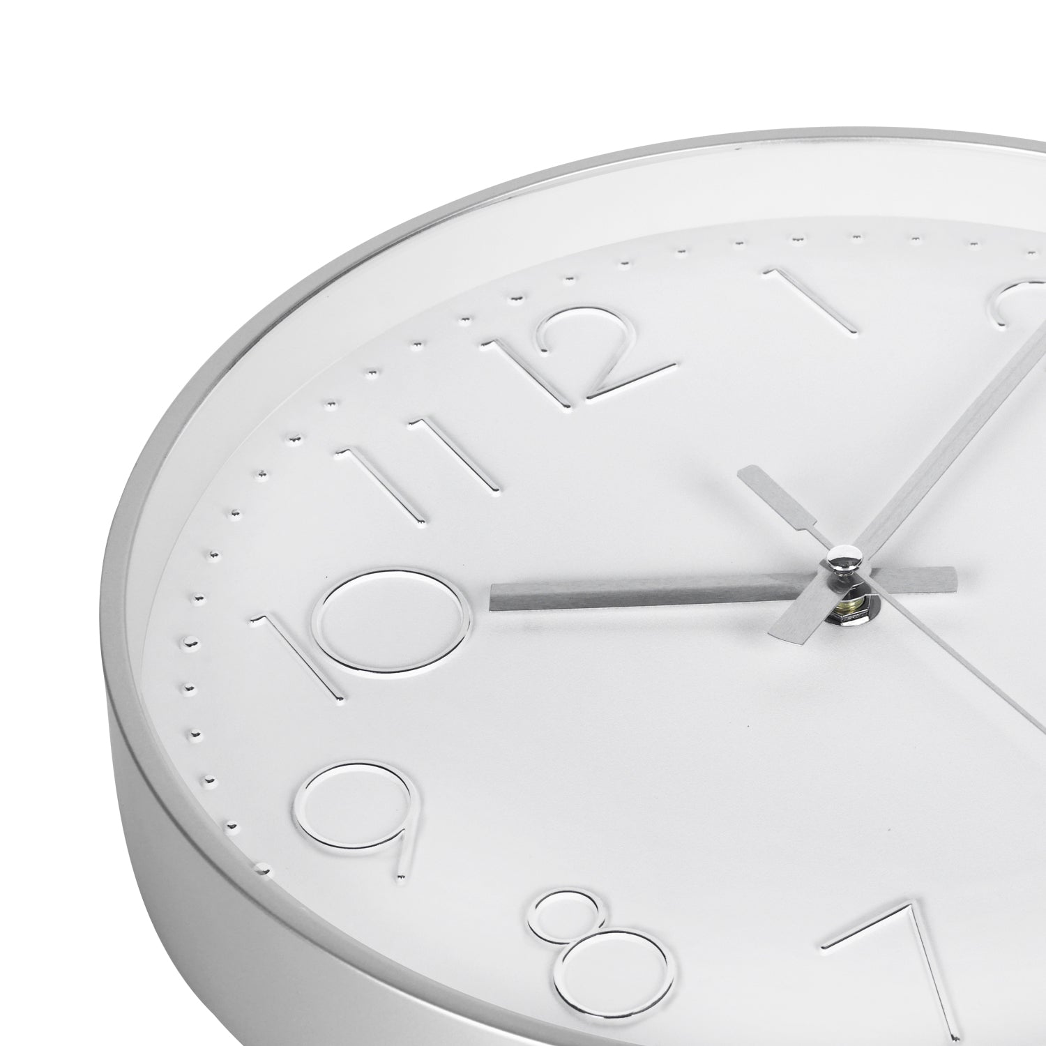 IvoQ Moderne Wanduhr 30 cm - 3D-Wanduhr mit leisem Uhrwerk - Analog - Silber/Weiß