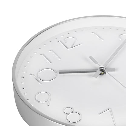 IvoQ Moderne Wanduhr 30 cm - 3D-Wanduhr mit leisem Uhrwerk - Analog - Silber/Weiß