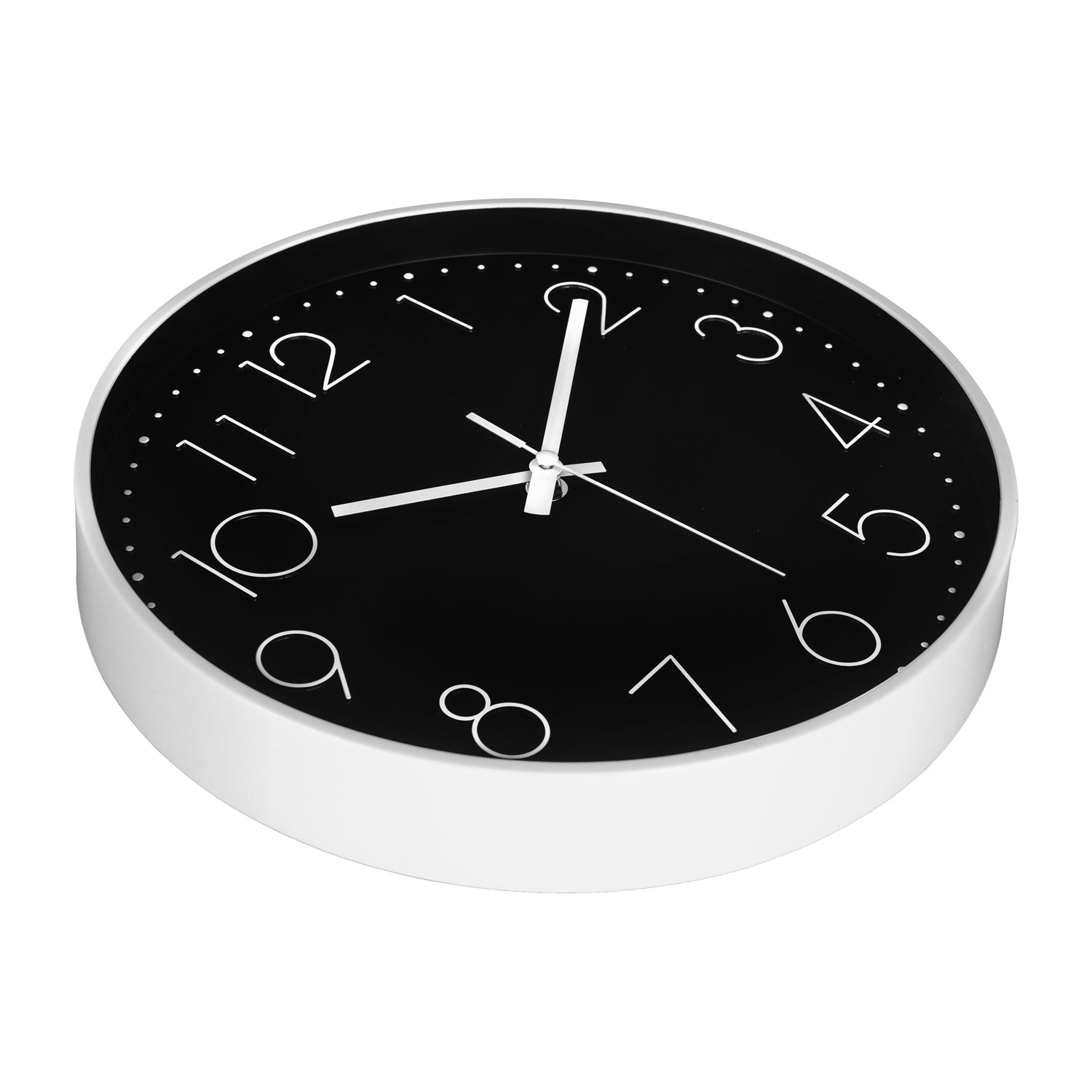IvoQ Moderne Wanduhr - 30 cm - Schwarz/Weiß - Gut lesbar - 3D-Ziffern - Wanduhr