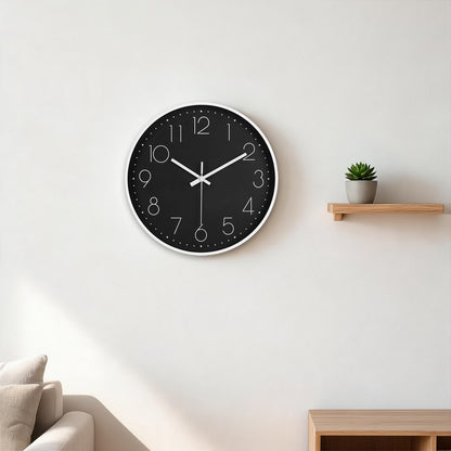 IvoQ Moderne Wanduhr - 30 cm - Schwarz/Weiß - Gut lesbar - 3D-Ziffern - Wanduhr