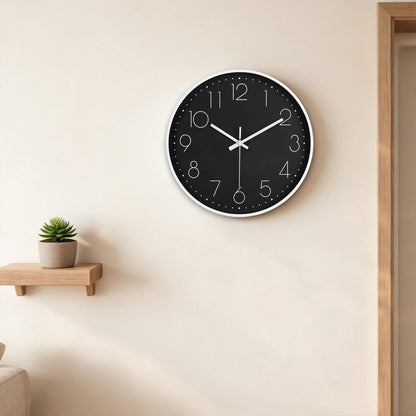 IvoQ Moderne Wanduhr - 30 cm - Schwarz/Weiß - Gut lesbar - 3D-Ziffern - Wanduhr