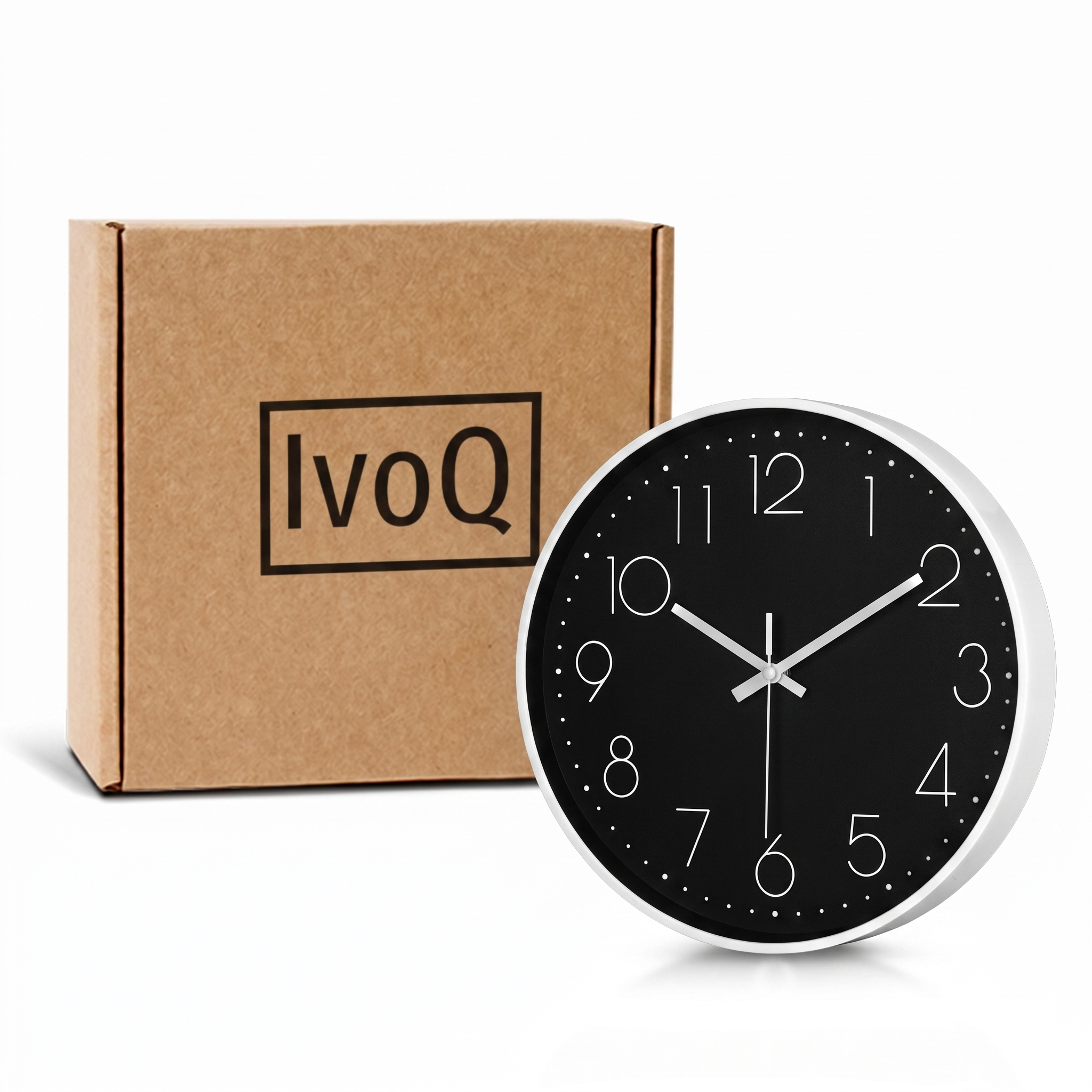 IvoQ Moderne Wanduhr - 30 cm - Schwarz/Weiß - Gut lesbar - 3D-Ziffern - Wanduhr