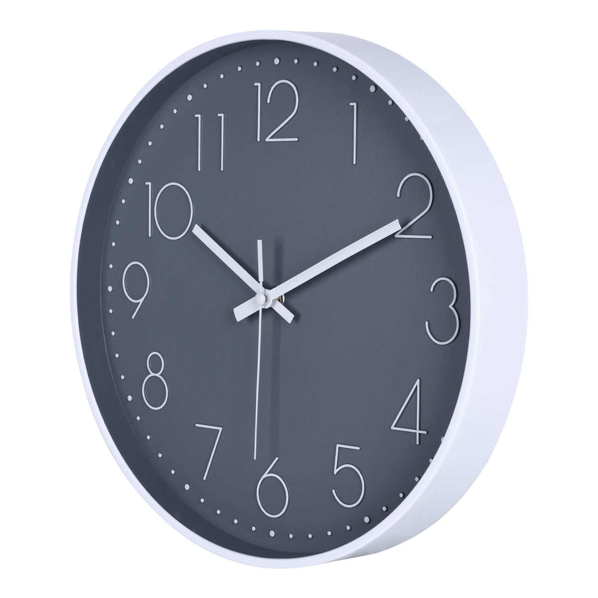 IvoQ Moderne Wanduhr - Leises Uhrwerk - Gut lesbares 3D-Design - Ø 30 cm - Weiß/Grau