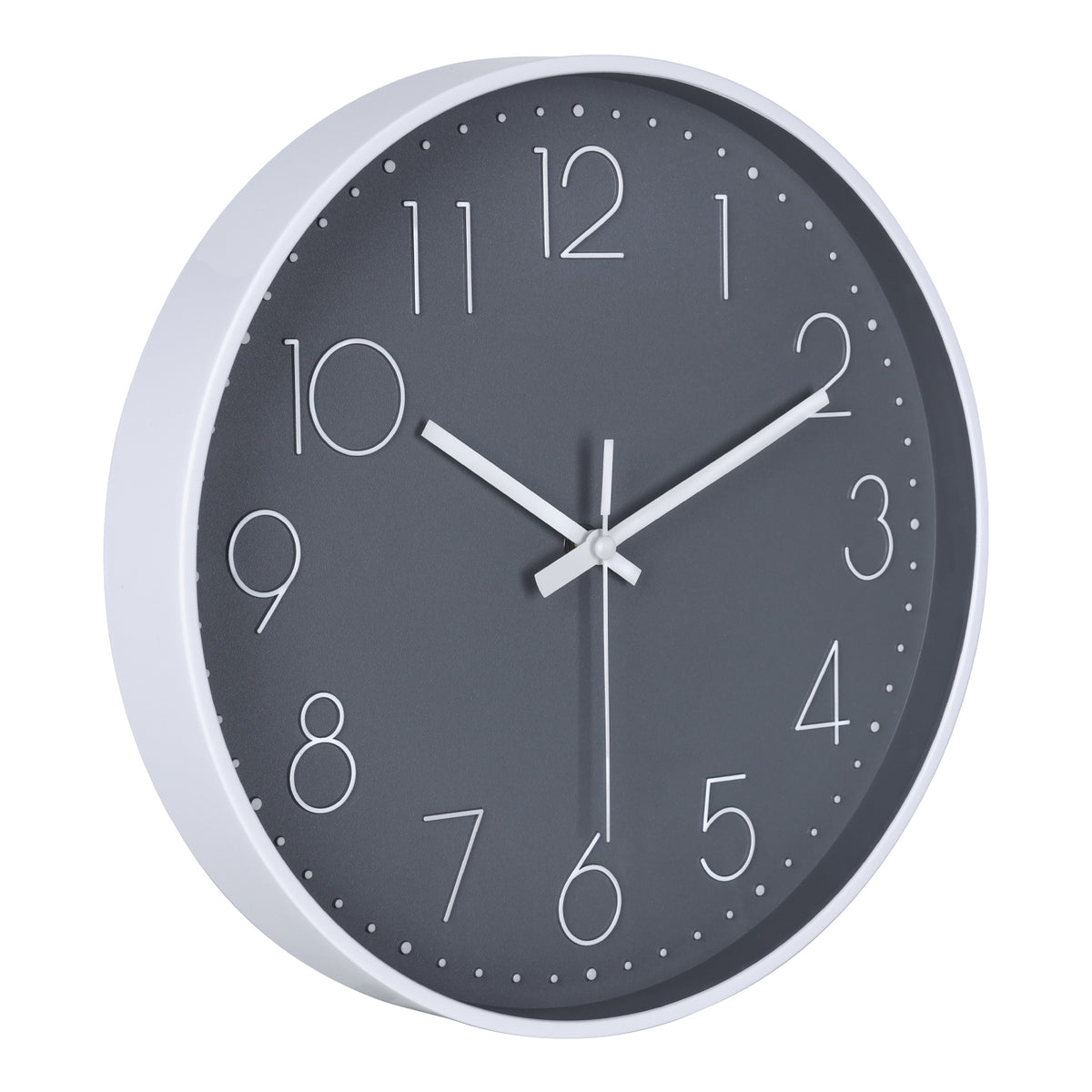 IvoQ Moderne Wanduhr - Leises Uhrwerk - Gut lesbares 3D-Design - Ø 30 cm - Weiß/Grau