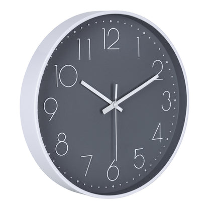 IvoQ Moderne Wanduhr - Leises Uhrwerk - Gut lesbares 3D-Design - Ø 30 cm - Weiß/Grau