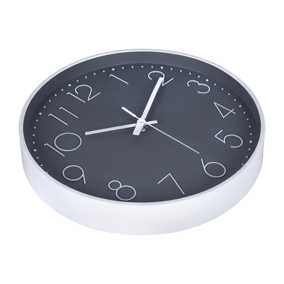 IvoQ Moderne Wanduhr - Leises Uhrwerk - Gut lesbares 3D-Design - Ø 30 cm - Weiß/Grau
