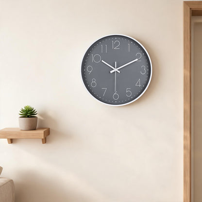 IvoQ Moderne Wanduhr - Leises Uhrwerk - Gut lesbares 3D-Design - Ø 30 cm - Weiß/Grau